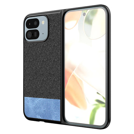 Kapa Soft Fabric & Leather Hybrid Protective Back Cover for Google Pixel 9 Pro Fold | Shockproof Slim Hard Anti Slip Back Case (Black,Blue) - Mobizang