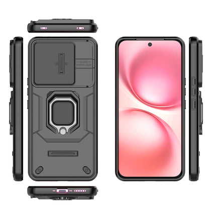 Kapa Armor Slider Back Cover for Vivo V60 / V60e / Vivo T4 Pro 5G | Inbuilt Ring + Camera Slider Shockproof Lens Protection Bumper Back Case (Black) - Mobizang