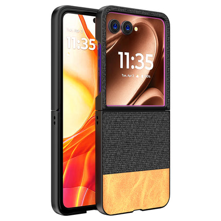 Kapa Soft Fabric & Leather Hybrid Protective Back Cover for Motorola Razr 50 Ultra | Shockproof Slim Hard Anti Slip Back Case (Black,Brown)