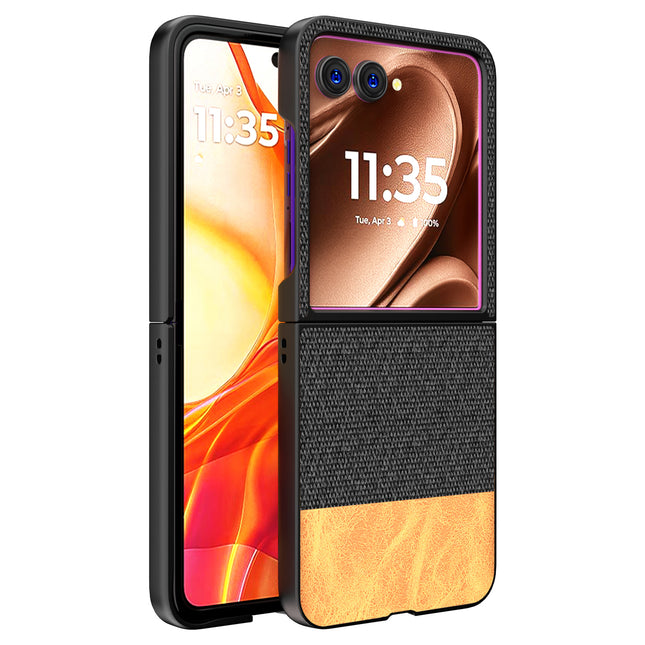 Kapa Soft Fabric & Leather Hybrid Protective Back Cover for Motorola Razr 50 Ultra | Shockproof Slim Hard Anti Slip Back Case (Black,Brown)