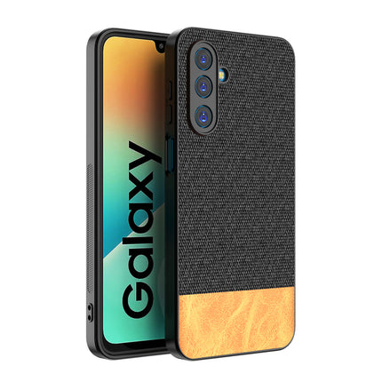 Kapa Soft Fabric & Leather Hybrid Protective Back Cover for Samsung Galaxy M36 / F36 5G | Shockproof Slim Hard Anti Slip Back Case (Black,Brown)