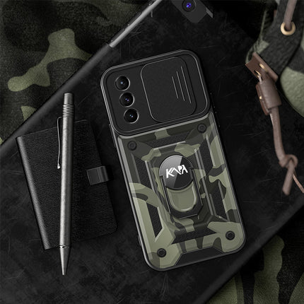Kapa Tank Back Cover for Samsung Galaxy S24 Ultra | Inbuilt Ring + Slider Shockproof Lens Protection Bumper Back Case (Black)