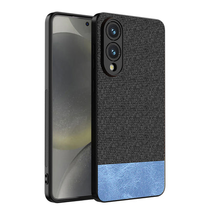 Kapa Soft Fabric & Leather Hybrid Protective Back Cover for Samsung Galaxy S25 Edge | Shockproof Slim Hard Anti Slip Back Case (Black,Blue)