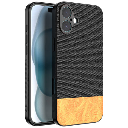 Kapa Soft Fabric & Leather Hybrid Protective Back Cover for Apple iPhone 16 Plus | Shockproof Slim Hard Anti Slip Back Case (Black,Brown)