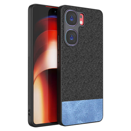 Kapa Soft Fabric & Leather Hybrid Protective Back Cover for IQOO Neo 9 Pro | Shockproof Slim Hard Anti Slip Back Case (Black,Blue)