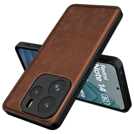 Kapa Tux Leather Back Cover for Redmi Note 14 (5G) | Slim Shockproof Camera Protection Bumper Case (Brown) - Mobizang