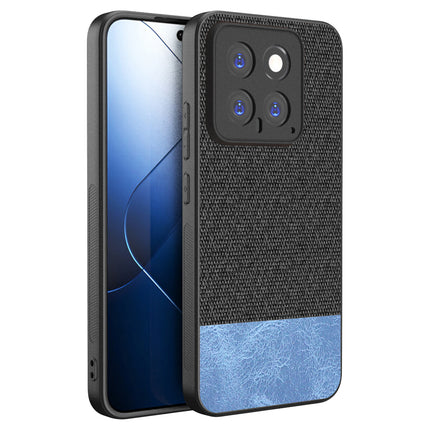 Kapa Soft Fabric & Leather Hybrid Protective Back Cover for Xiaomi 14 (5G) | Shockproof Slim Hard Anti Slip Back Case (Black,Blue)