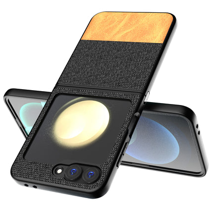 Kapa Soft Fabric & Leather Hybrid Protective Back Cover for Samsung Galaxy Z Flip 6 | Shockproof Slim Hard Anti Slip Back Case (Black,Brown)