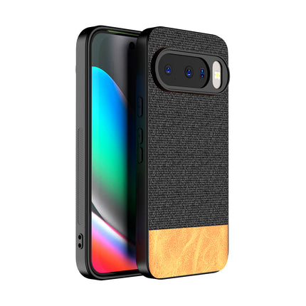 Kapa Soft Fabric & Leather Hybrid Protective Back Cover for Google Pixel 10 | Shockproof Slim Hard Anti Slip Back Case (Black,Brown)