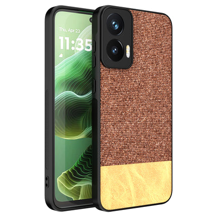 Kapa Soft Fabric & Leather Hybrid Protective Back Cover for Moto G35 | Shockproof Slim Hard Anti Slip Back Case (Brown)