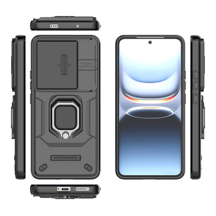 Kapa Armor Slider Back Cover for Iqoo 13 5G | Inbuilt Ring + Camera Slider Shockproof Lens Protection Bumper Back Case (Black)