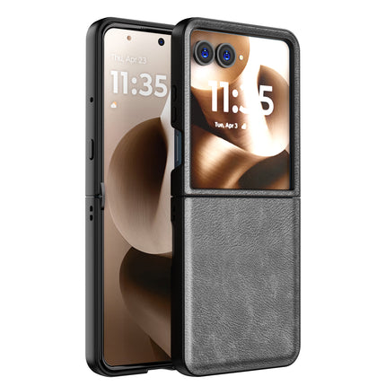 Kapa Tux Leather Back Cover for Moto Razr 60 Ultra | Slim Shockproof Camera Protection Bumper Case (Grey) - Mobizang
