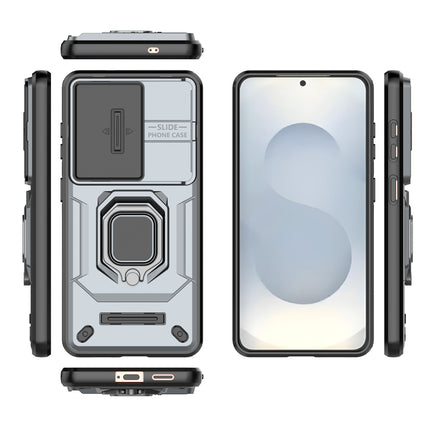 Kapa Armor Slider Back Cover for Samsung Galaxy S26 | Inbuilt Ring + Camera Slider Shockproof Lens Protection Bumper Back Case (Grey)