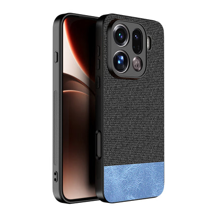 Kapa Soft Fabric & Leather Hybrid Protective Back Cover for Oppo Find X9 Pro | Shockproof Slim Hard Anti Slip Back Case (Black,Blue) - Mobizang