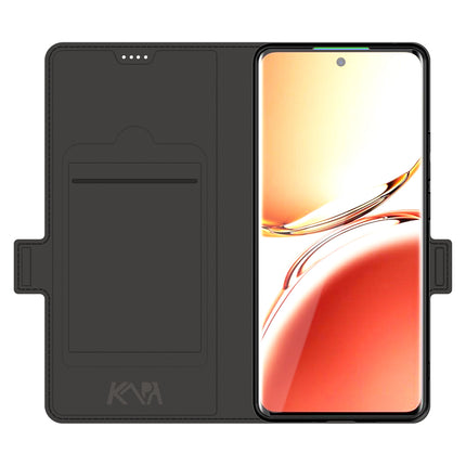 Kapa Noble Slim Magnetic Leather Flip Case Cover for Oppo F27 Pro / Oppo F27 Pro Plus | Card Holder Stand Flip Wallet Case (Black) - Mobizang