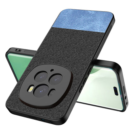 Kapa Soft Fabric & Leather Hybrid Protective Back Cover for Honor Magic 6 PRO | Shockproof Slim Hard Anti Slip Back Case (Black,Blue) - Mobizang