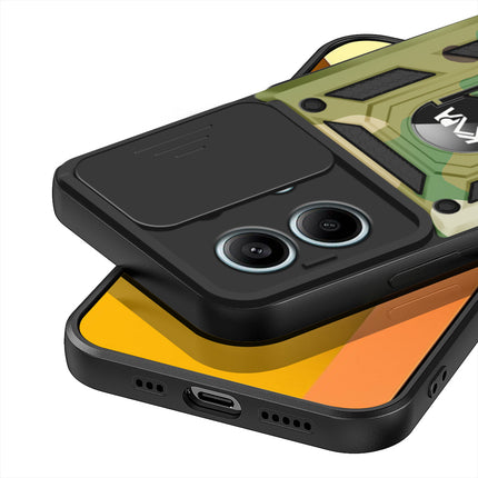 Kapa Tank Back Cover for Redmi Note 13 Pro (5G) | Inbuilt Ring + Slider Shockproof Lens Protection Bumper Back Case (Green) - Mobizang