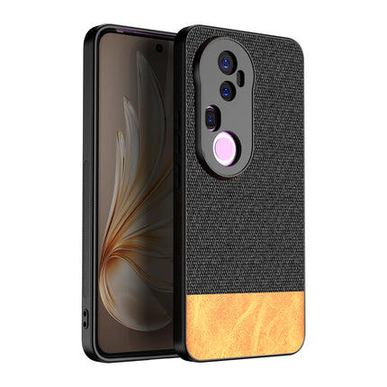 Kapa Soft Fabric & Leather Hybrid Protective Back Cover for Vivo T4 Ultra 5G | Shockproof Slim Hard Anti Slip Back Case (Black,Brown) - Mobizang