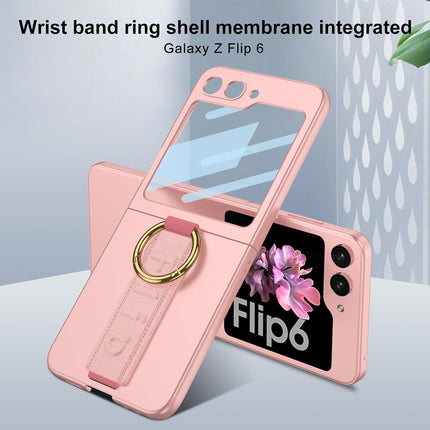 Kapa Shockproof Band Protective Back Cover for Flip6 / Z Flip 6 | Wrist Strap Ring Kickstand Inbuilt Screen Tempered Glass Case (Pink)