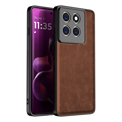 Kapa Tux Leather Back Cover for Moto Edge 60 Pro | Slim Shockproof Camera Protection Bumper Case (Brown) - Mobizang