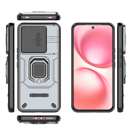 Kapa Armor Slider Back Cover for Vivo V60 / V60e / Vivo T4 Pro 5G | Inbuilt Ring + Camera Slider Shockproof Lens Protection Bumper Back Case (Grey) - Mobizang