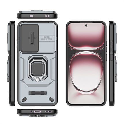 Kapa Armor Slider Back Cover for Oppo Reno 12 Pro (5G) | Inbuilt Ring + Camera Slider Shockproof Lens Protection Bumper Back Case (Grey)