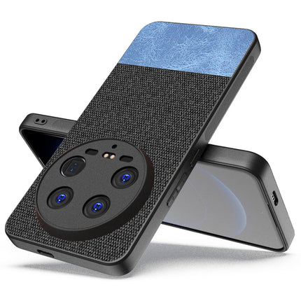 Kapa Soft Fabric & Leather Hybrid Protective Back Cover for Xiaomi 14 ULTRA (5G) | Shockproof Slim Hard Anti Slip Back Case (Black,Blue)
