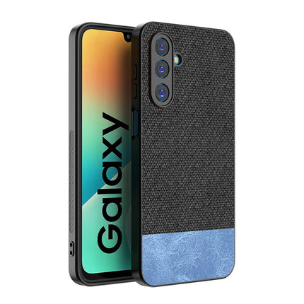 Kapa Soft Fabric & Leather Hybrid Protective Back Cover for Samsung Galaxy M36 / F36 5G | Shockproof Slim Hard Anti Slip Back Case (Black,Blue) - Mobizang