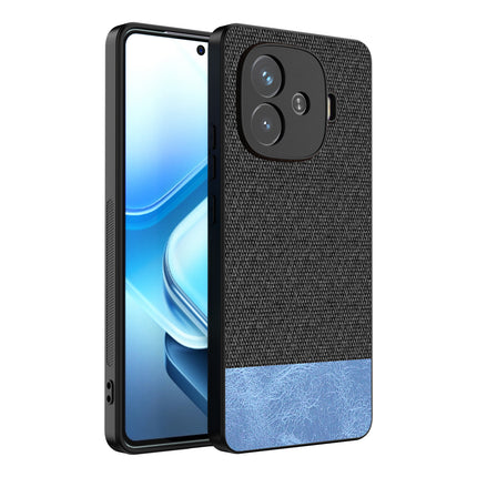 Kapa Soft Fabric & Leather Hybrid Protective Back Cover for iQoo Neo 10R | Shockproof Slim Hard Anti Slip Back Case (Black,Blue)