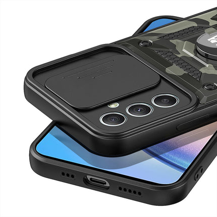 Kapa Tank Back Cover for Samsung Galaxy A35 (5G) | Inbuilt Ring + Slider Shockproof Lens Protection Bumper Back Case (Black) - Mobizang