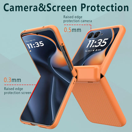 Kapa Textured Grip with Stand Hinge Protection Back Cover for Moto Razr 60 Ultra | with [Inbuilt Glass] Full Body Shockproof Hard Back Case (Orange)
