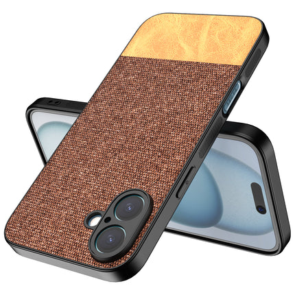 Kapa Soft Fabric & Leather Hybrid Protective Back Cover for Apple iPhone 16 Plus | Shockproof Slim Hard Anti Slip Back Case (Brown)