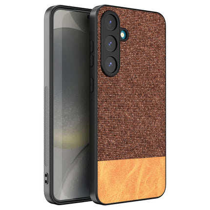 Kapa Soft Fabric & Leather Hybrid Protective Back Cover for Samsung Galaxy S25 Plus | Shockproof Slim Hard Anti Slip Back Case (Brown)