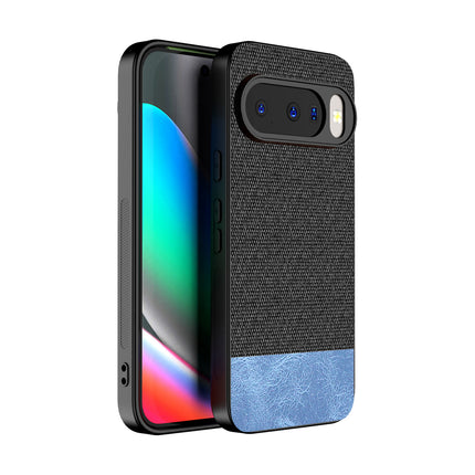 Kapa Soft Fabric & Leather Hybrid Protective Back Cover for Google Pixel 10 | Shockproof Slim Hard Anti Slip Back Case (Black,Blue)