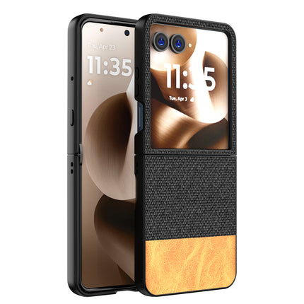 Kapa Soft Fabric & Leather Hybrid Protective Back Cover for Moto Razr 60 Ultra | Shockproof Slim Hard Anti Slip Back Case (Black,Brown) - Mobizang