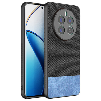Kapa Soft Fabric & Leather Hybrid Protective Back Cover for Realme 12 Pro / 12 Pro Plus | Shockproof Slim Hard Anti Slip Back Case (Black,Blue) - Mobizang
