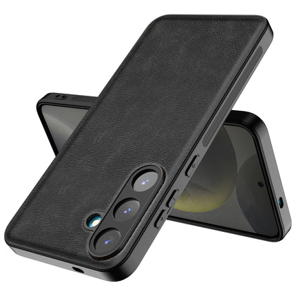 Kapa Tux Leather Back Cover for Samsung Galaxy S25 Plus | Slim Shockproof Camera Protection Bumper Case (Black) - Mobizang