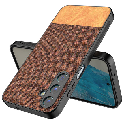 Kapa Soft Fabric & Leather Hybrid Protective Back Cover for Samsung Galaxy M35 (5G) | Shockproof Slim Hard Anti Slip Back Case (Brown) - Mobizang
