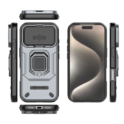 Kapa Armor Slider Back Cover for Apple iPhone 17 Pro | Inbuilt Ring + Camera Slider Shockproof Lens Protection Bumper Back Case (Grey) - Mobizang