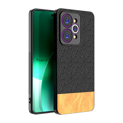 Kapa Soft Fabric & Leather Hybrid Protective Back Cover for Realme 15 Pro 5G | Shockproof Slim Hard Anti Slip Back Case (Black,Brown) - Mobizang