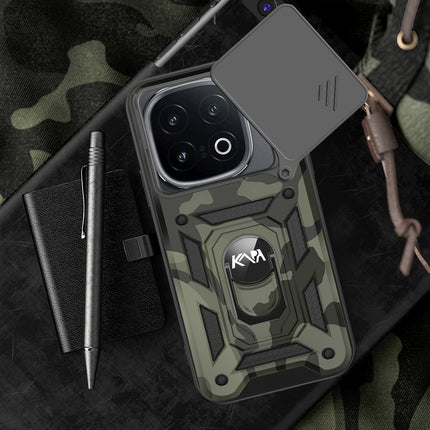 Kapa Tank Back Cover for IQOO 13 (5G) | Inbuilt Ring + Slider Shockproof Lens Protection Bumper Back Case (Black)