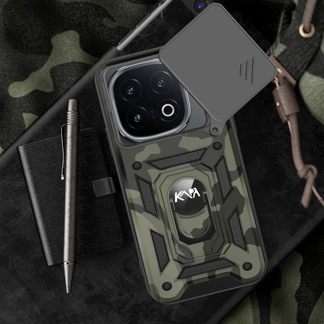 Kapa Tank Back Cover for IQOO 13 (5G) | Inbuilt Ring + Slider Shockproof Lens Protection Bumper Back Case (Black)
