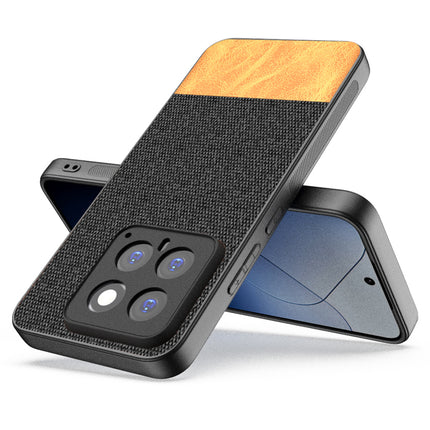 Kapa Soft Fabric & Leather Hybrid Protective Back Cover for Xiaomi 14 (5G) | Shockproof Slim Hard Anti Slip Back Case (Black,Brown)