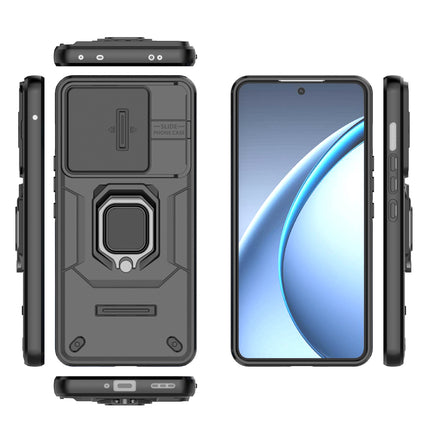 Kapa Armor Slider Back Cover for Oppo K13 Turbo / K13 Turbo Pro | Inbuilt Ring + Camera Slider Shockproof Lens Protection Bumper Back Case (Black)