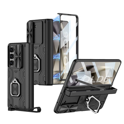 Kapa Ring Armor Slider Back Cover for Z Fold 6 | with Hinge Protection, Screen Protector, Built-in Kickstand, Slide Camera Cover, Full Body Protective Case for Samsung Fold 5 (Black)…