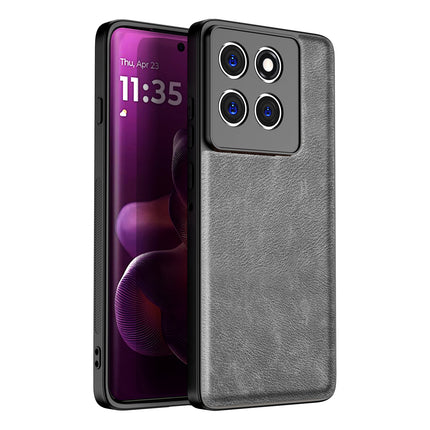 Kapa Tux Leather Back Cover for Moto Edge 60 Pro | Slim Shockproof Camera Protection Bumper Case (Grey)