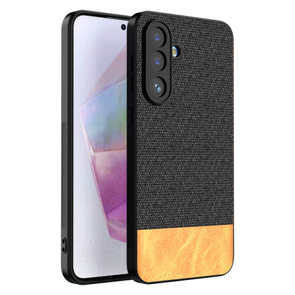 Kapa Soft Fabric & Leather Hybrid Protective Back Cover for Samsung Galaxy M56 | Shockproof Slim Hard Anti Slip Back Case (Black,Brown) - Mobizang