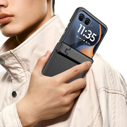 Kapa Textured Grip with Stand Hinge Protection Back Cover for Moto Razr 60 Ultra | with [Inbuilt Glass] Full Body Shockproof Hard Back Case (Black)