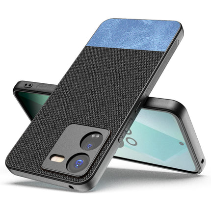 Kapa Soft Fabric & Leather Hybrid Protective Back Cover for IQOO Z9 | Shockproof Slim Hard Anti Slip Back Case (Black,Blue)