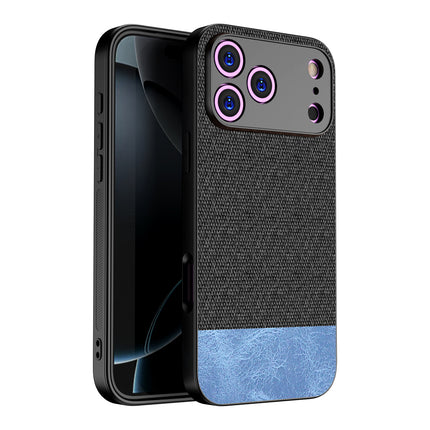 Kapa Soft Fabric & Leather Hybrid Protective Back Cover for Apple iPhone 17 Pro | Shockproof Slim Hard Anti Slip Back Case (Black,Blue)